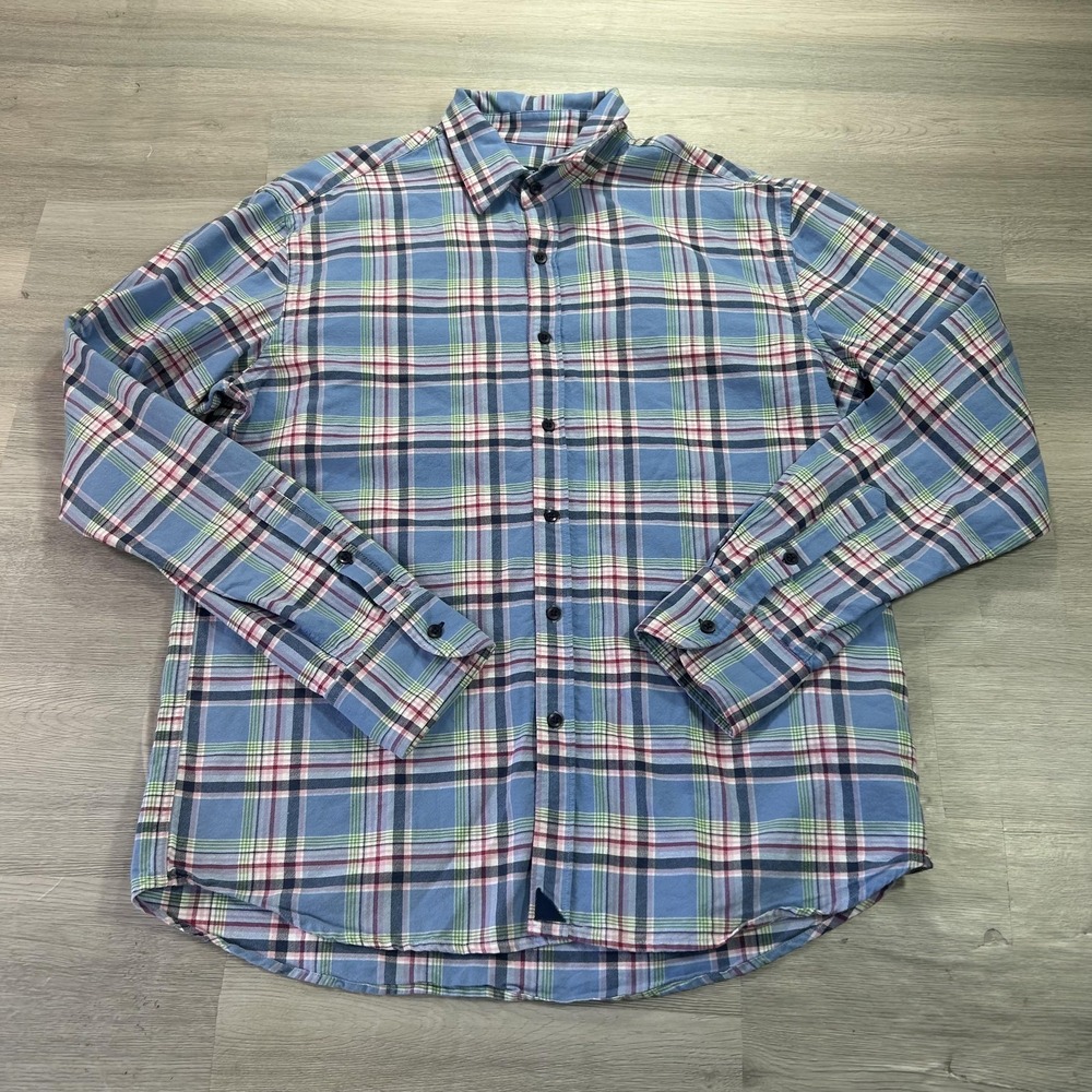 UNTUCKit Shirt Mens Large Blue Plaid Long Sleeve Button Up Woven Cotton Casual